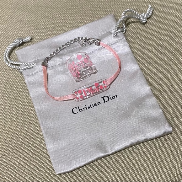 CHRISTIAN DIOR Pink Heart Ring Bracelet Set Ribbon Lucite RARE RARE - Picture 4 of 8